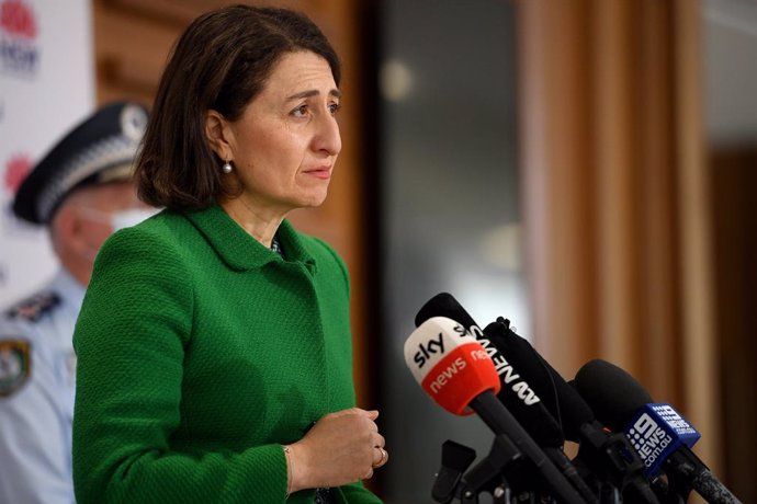 NSW Premier Gladys Berejiklian addresses media during a press conference in Sydney, Saturday, August 14, 2021. (AAP Image/Dan Himbrechts) NO ARCHIVING