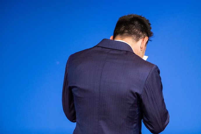 Lionel "Leo" Messi laments during his press conference to talk about his departure from FC Barcelona at Camp Nou stadium on August 08, 2021, in Barcelona, Spain