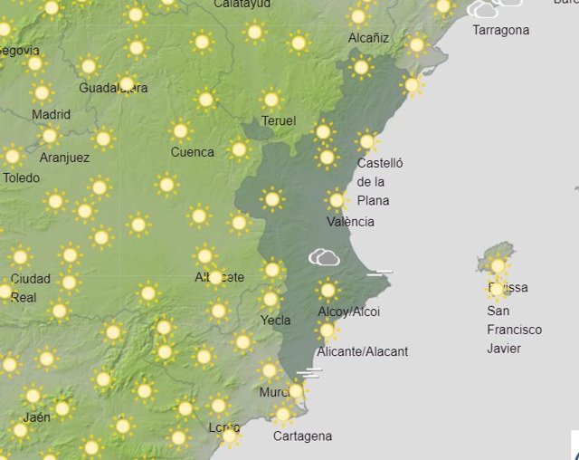 Previsión del tiempo en la Comunitat Valenciana para este viernes.