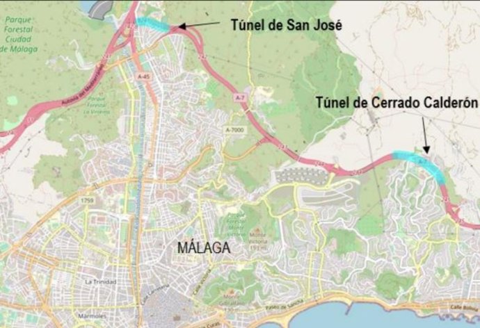Imagen de los túneles de San José y Cerrado Calderón de la A-7 donde el Gobierno ha licitado las obras de adecuación a la normativa vigente en materia de seguridad