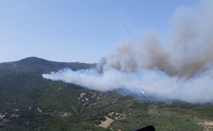 Imagen de este lunes del incendio forestal en Tarifa (Cádiz).