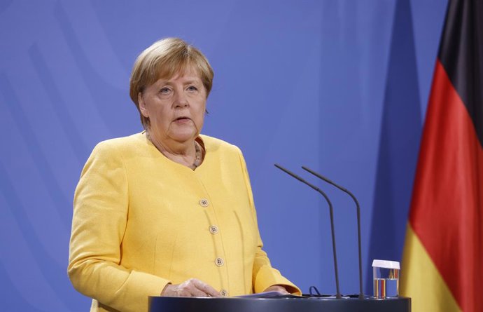 16 August 2021, Berlin: German Chancellor Angela Merkel gives a statement about current developments in Afghanistan at a press conference in the Chancellery. Photo: Odd Andersen/AFP POOL/dpa