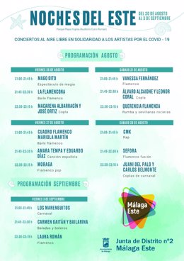 Una veintena de artistas solistas y grupos actuarán en el auditorio Curro Román dentro de 'Noches del Este'