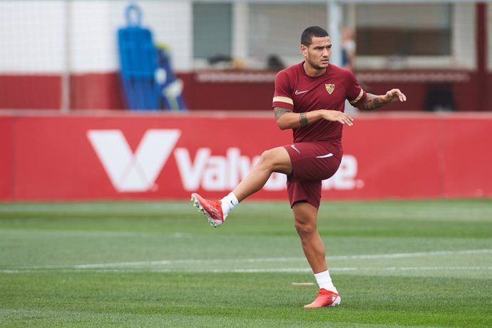 Rony Lopes in action during the training session of Sevilla Futbol Club at Jose Ramon Cisneros Palacios Sport City on July 20, 2021 in Sevilla, Spain.