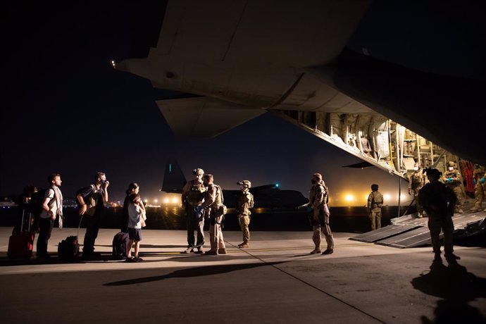 A supplied image obtained on Wednesday, August 18, 2021, of The first Australian Defence Force evacuation flight which has departed Kabul with 26 persons on board. A RAAF C-130 Hercules has successfully evacuated 26 people from Kabul airport, which was 