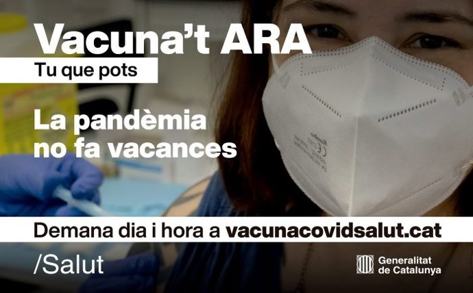Imagen de la camapaña 'Tu que puedes, vacúnate ahora contra el Covid-19. La pandemia no hace vacaciones' impulsada por el Govern para incentivar la vacunación en Catalunya