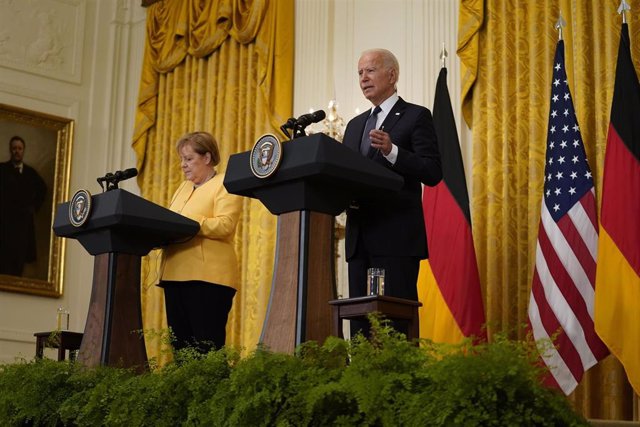 La canciller alemana, Angela Merkel, y el presidente de Estados Unidos, Joe Biden, en una imagen de archivo.