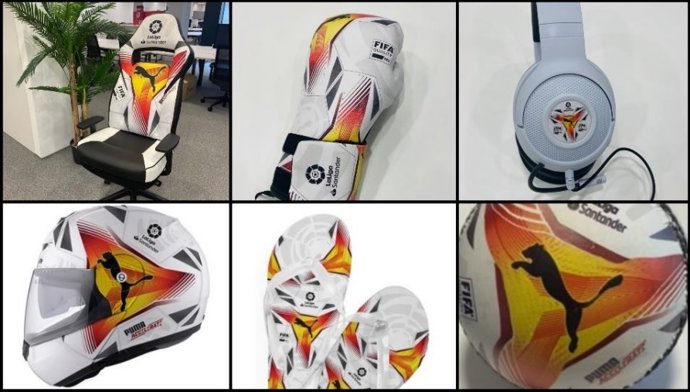 Regalos enviados por LaLiga a algunos protagonistas de la campaña 'Volvemos a cantar gol', que celebra el inicio de LaLiga Santander 2021/22, con el diseño del balón oficial de la competición