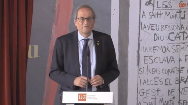 El expresidente de la Generalitat Quim Torra durante su participación en la Universitat Catalana d'Estiu (UCE) que se celebra en Prada de Conflent (Francia).