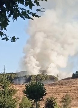 Columna de humo del incendio declarado en la tarde del jueves en la base militar 'El Empecinado'.