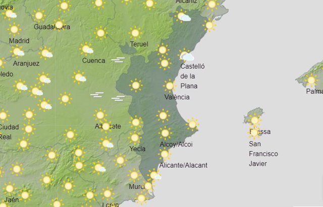 Previsión del tiempo para este viernes en la Comunitat Valenciana.