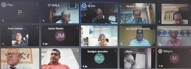Videoconferencia del consejero sobre el incendio de Navalacruz con los alcaldes de la zona.