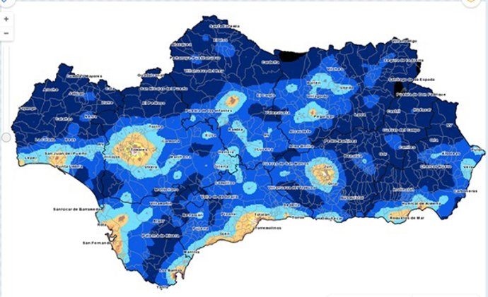 Mapa de calidad del cielo de Andalucía.