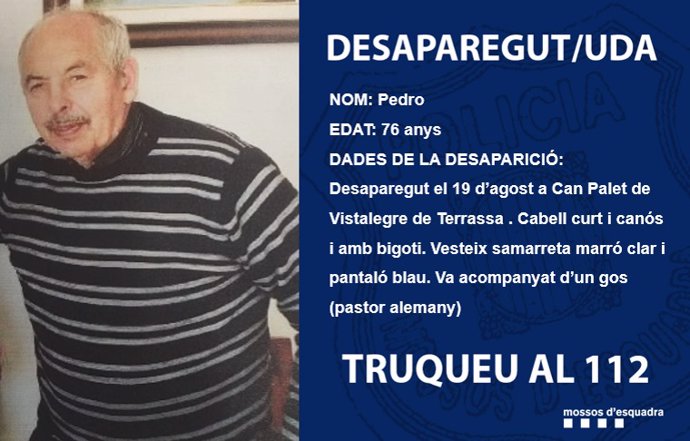 Descripción difundida por los Mossos d'Esquadra del desparecido en Terrassa (Barcelona)