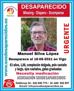 SOS Desaparecidos distribuye un cartel en busca de un hombre que falta en Vigo