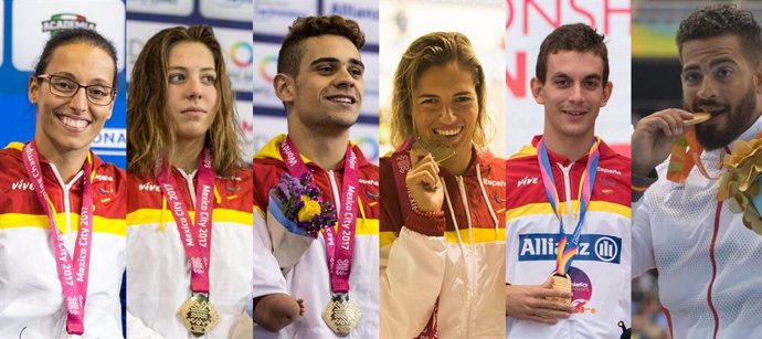 Los deportistas españoles Teresa Perales, Nuria Marqués, Óscar Salguero, Michelle Alonso, Gerard Descarrega y Kim López