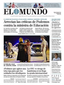 Portada de El Mundo del lunes 23 de agosto de 2021