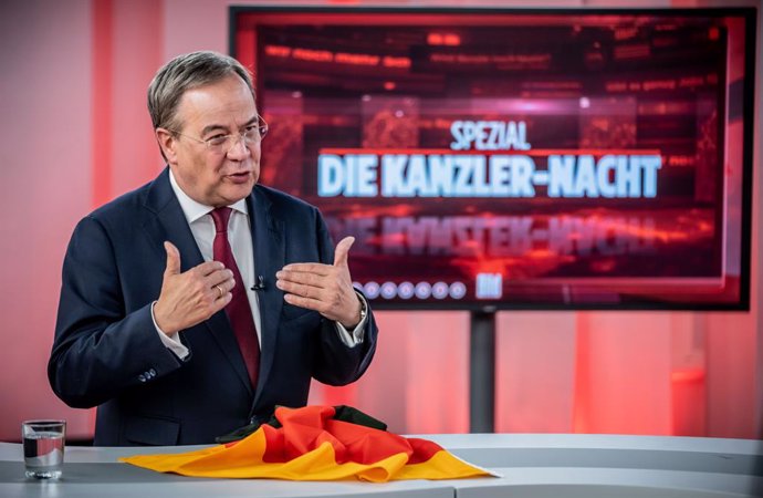 22 August 2021, Berlin: Armin Laschet, Minister-President of North Rhine-Westphalia, leader of the Christian Democratic Union (CDU) and candidate for Chancellor speaks during the TV interview "Die richtigen Fragen spezial" ("The right questions special"
