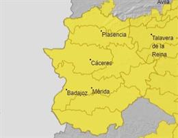 Archivo - Avisos amarillos en Extremadura para este lunes.