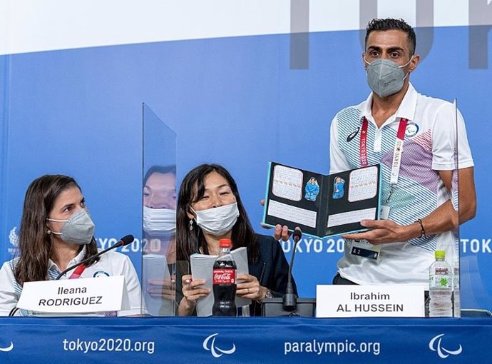 El sirio Ibrahim Al Hussein durante la rueda de prensa del Equipo de Refugiados de los Juegos Paralímpicos de Tokio