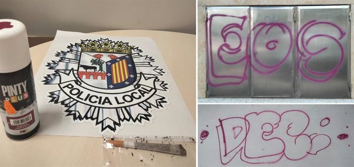 Pintadas y bote con el que fue sorprendido en la calle Príncipe de Vergara de Salamanca.