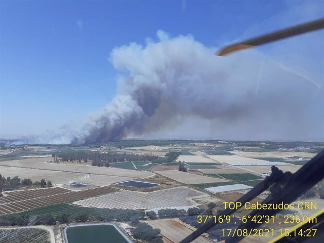 Imagen del incendio forestal declarado en Lucena del Puerto (Huelva).