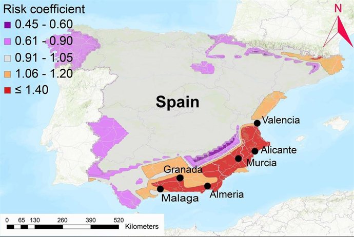 Mapa de coeficiente de riesgo actual