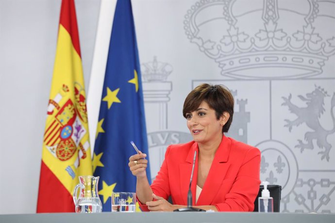 La ministra Portaveu, Isabel Rodríguez, intervé en una roda de premsa posterior al Consell de Ministres, a 24 d'agost de 2021, en La Moncloa, Madrid, (Espanya). Durant la intervenció ha informat dels acords als quals han arribat després de la va reunir
