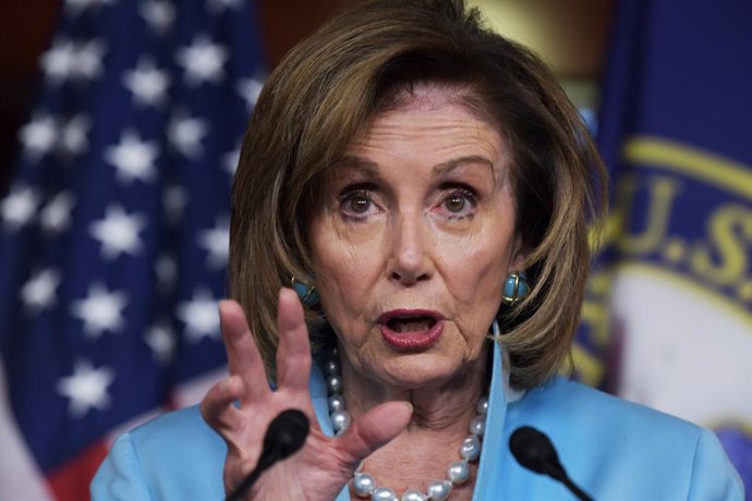 06 August 2021, US, Washington: US House Speaker Nancy Pelosi holds her weekly press conference at Capitol Hill in Washington. Photo: Lenin Nolly/ZUMA Press Wire/dpa