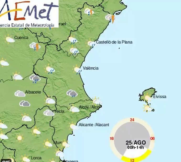 Imagen de la previsión meteorológica para este miércoles.