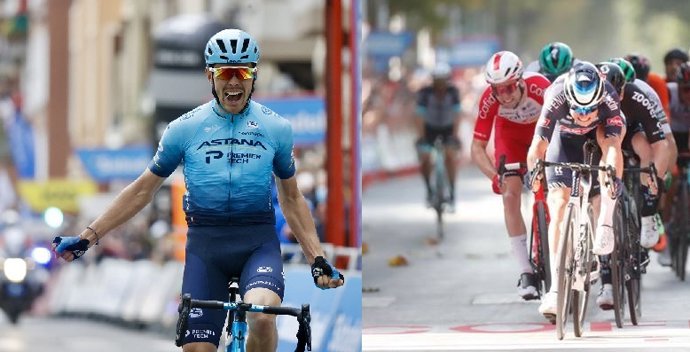 Alex Aranburu (Astana), izquierda, y Jasper Philipsen (Alpecin Fenix), derecha, abandonan La Vuelta 2021 tras la décima etapa