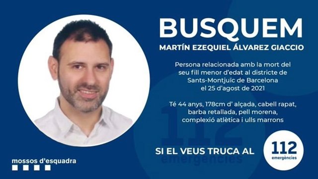 Imagen difundida por los Mossos d'Esquadra para encontrar al presunto asesino del niño de dos años hallado muerto este martes en un hotel de Barcelona.
