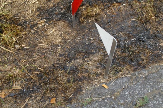 Prueba localizada de una colilla como origen de un incendio en A Pobra el 25 de agosto de 2021