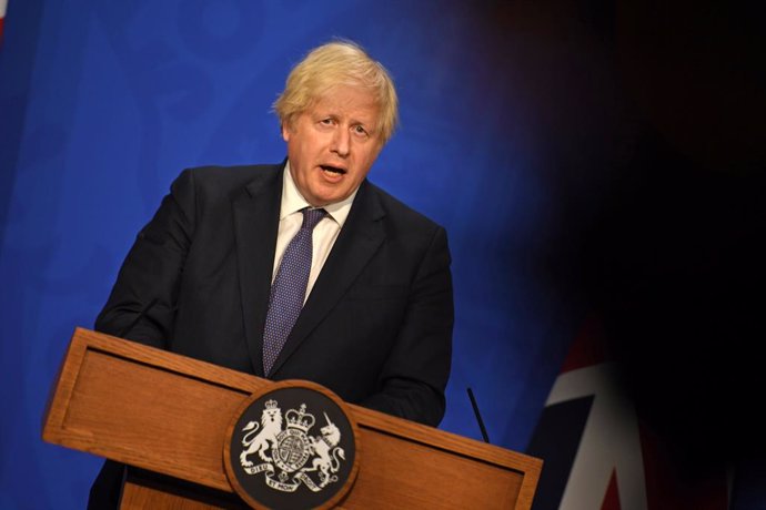 Archivo - 12 July 2021, United Kingdom, London: UK Prime Minister Boris Johnson speaks during a media briefing in Downing Street on coronavirus (Covid-19). Photo: Daniel Leal-Olivas/PA Wire/dpa
