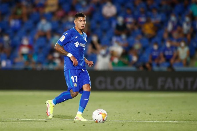Mathias Olivera of Getafe in action during spanish league, La Liga Santander, football match played between Getafe CF and Sevilla FC at Coliseo Alfonso Perez Stadium on August 23, 2021, in Getafe, Madrid, Spain.
