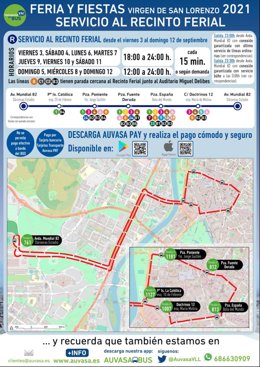Cartel con la información de la ampliación de servicios de Auvasa en las Fiestas de Valladolid.