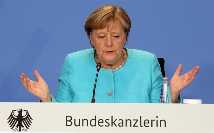 26 August 2021, Berlin: German Chancellor Angela Merkel answers questions from journalists about the current situation in Afghanistan at a press conference in the Federal Chancellery. Photo: Wolfgang Kumm/dpa-Pool/dpa