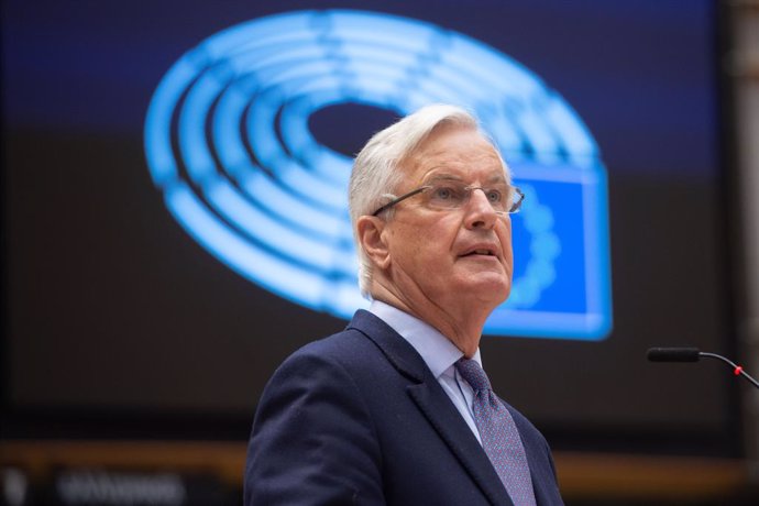 Archivo - HANDOUT - 27 April 2021, Belgium, Brussels: European Commission's Head of Task Force for Relations with the United Kingdom, Michel Barnier, delivers a speech during a debate on the EU-UK trade and cooperation agreement on the second day of a p