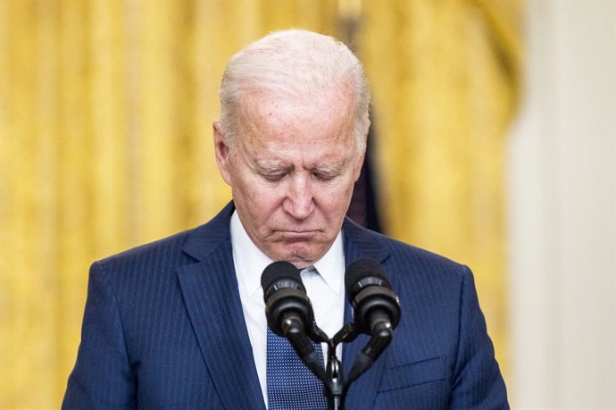 26 August 2021, US, Washington: US President Joe Biden observes a moment of silence for the victims in the terror attack at Hamid Karzai International Airport. Photo: Michael Brochstein/ZUMA Press Wire/dpa
