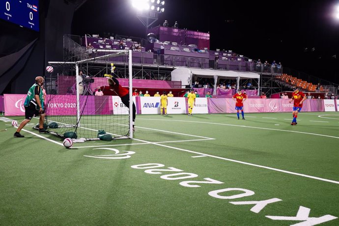 Momento del gol de Antonio Martín Gaitán en el España-Tailandia del fútbol-5 para ciegos de los Juegos Paralímpicos