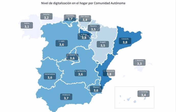 Viviendas digitalizadas en España por comunidades, según un estudio de Aedas Home.