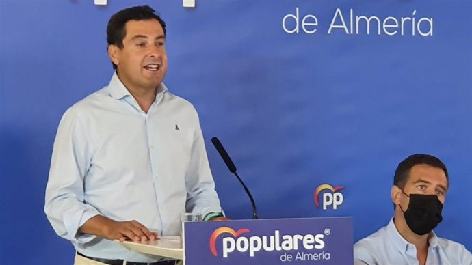 El presidente del PP-A, Juanma Moreno, en la junta directiva provincial del PP de Almería.