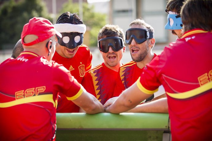 La selección española de Fútbol-5 para ciegos antes de un partido