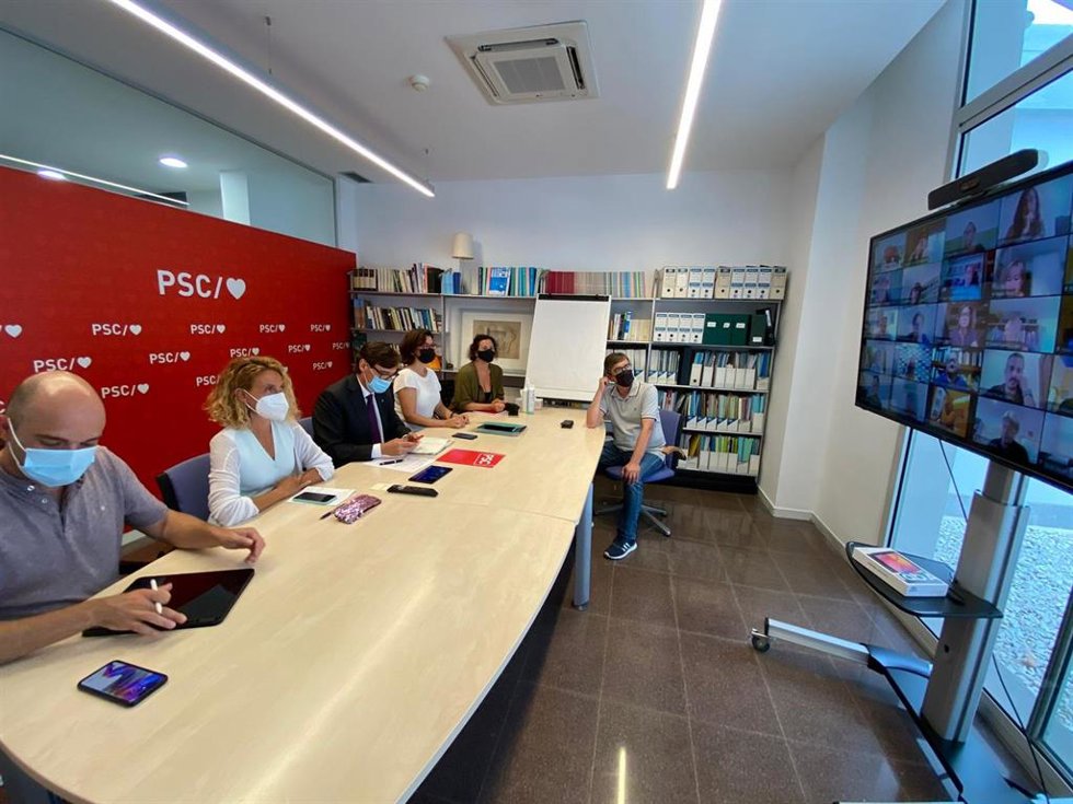 Reunión de la ejecutiva del PSC del 31 de agosto, con Salvador Illa, Meritxell Batet,  Eva Granados, Alícia Romero y Rául Moreno.