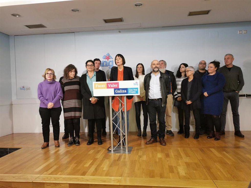 Archivo - La portavoz nacional del BNG, Ana Pontón, en rueda de prensa con el diputado electo por A Coruña, Néstor Rego, y la Executiva Nacional.