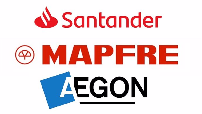 Archivo - Logos de Santander, Mapfre y Aegon