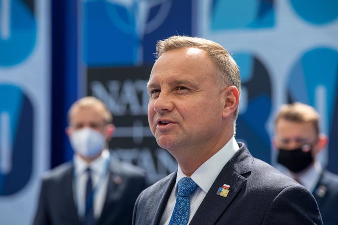 Archivo - HANDOUT - 14 June 2021, Belgium, Brussels: Polish President Andrzej Duda speaks to the press upon arrival for The North Atlantic Treaty Organization (NATO) Summit. Photo: -/NATO/dpa - ATTENTION: editorial use only and only if the credit mentio