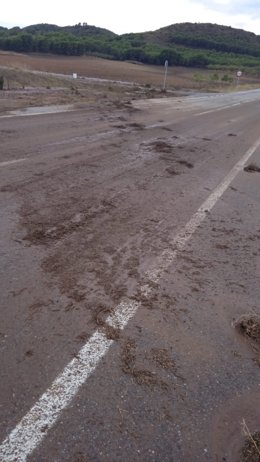 Situación de la carretera de Venta de Baños a Alfaro por las tormentas y lluvias en La Rioja