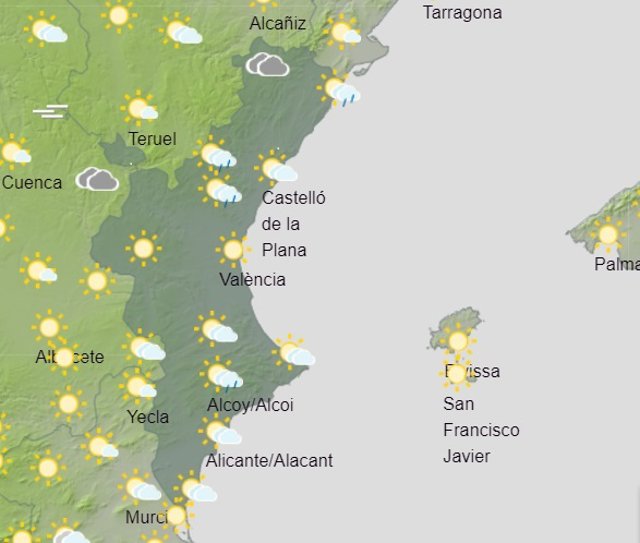 Predicción meteorológica de este viernes para la Comunitat Valenciana.