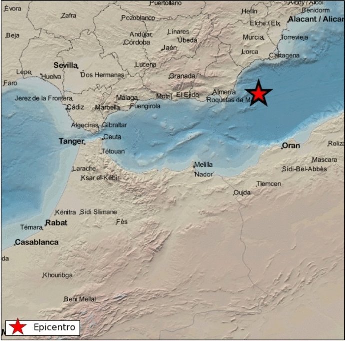 Mapa donde se puede ver el epicentro del seísmo